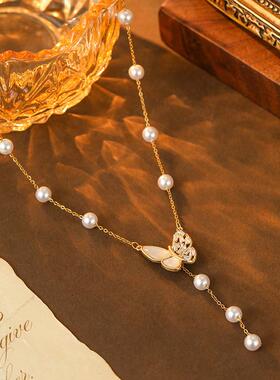 抖音爆款珍珠贝母项链女高级感时尚轻奢百搭吊坠个性时尚蝴蝶颈链