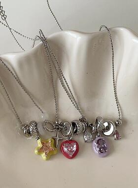 设计感水滴星芒爱心多吊坠长款流苏项链女甜酷时尚百搭颈链锁骨链