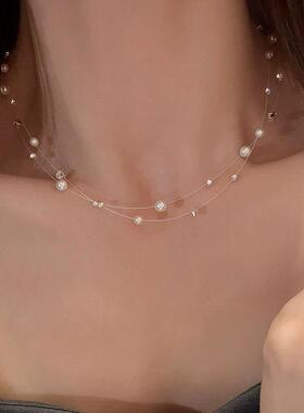 轻奢重工满天星珍珠双层项链女高级感个性精致时尚百搭颈链锁骨链