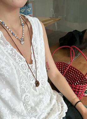 高级感轻奢浅滩贝珠项链女简约百搭吊坠锁骨链贝母毛衣链