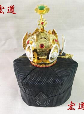 新款道八卦帽道士冠混元巾正一高功编制网六角帽火焰如意太极莲花