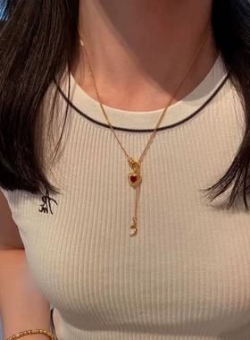 S925纯银星月流苏项链女