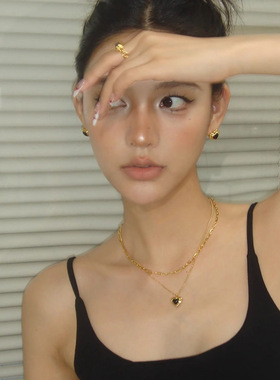 「洛杉矶设计师」Sweetpeeps复古双层叠戴黑玛瑙爱心项链轻奢