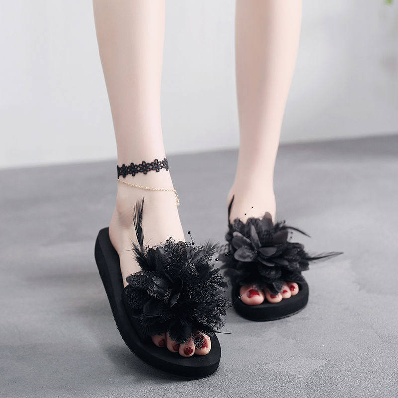 时尚拖鞋女夏花朵厚底百搭一字拖防滑休闲个性外穿坡跟海边沙滩鞋,淘宝优惠券,粉丝福利购,淘宝优惠卷