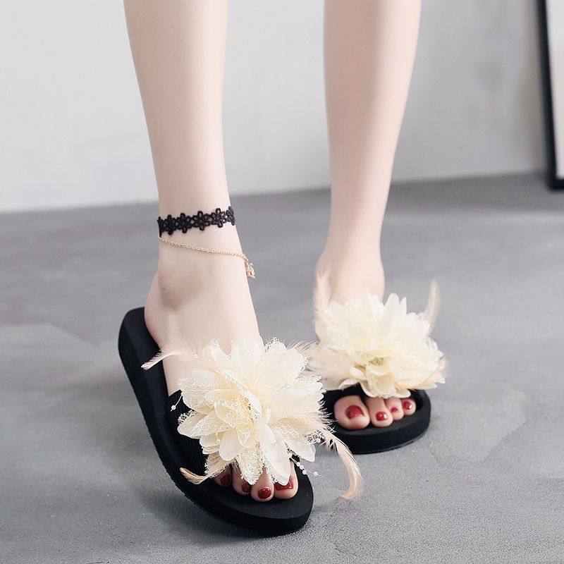 时尚拖鞋女夏花朵厚底百搭一字拖防滑休闲个性外穿坡跟海边沙滩鞋,淘宝优惠券,粉丝福利购,淘宝优惠卷