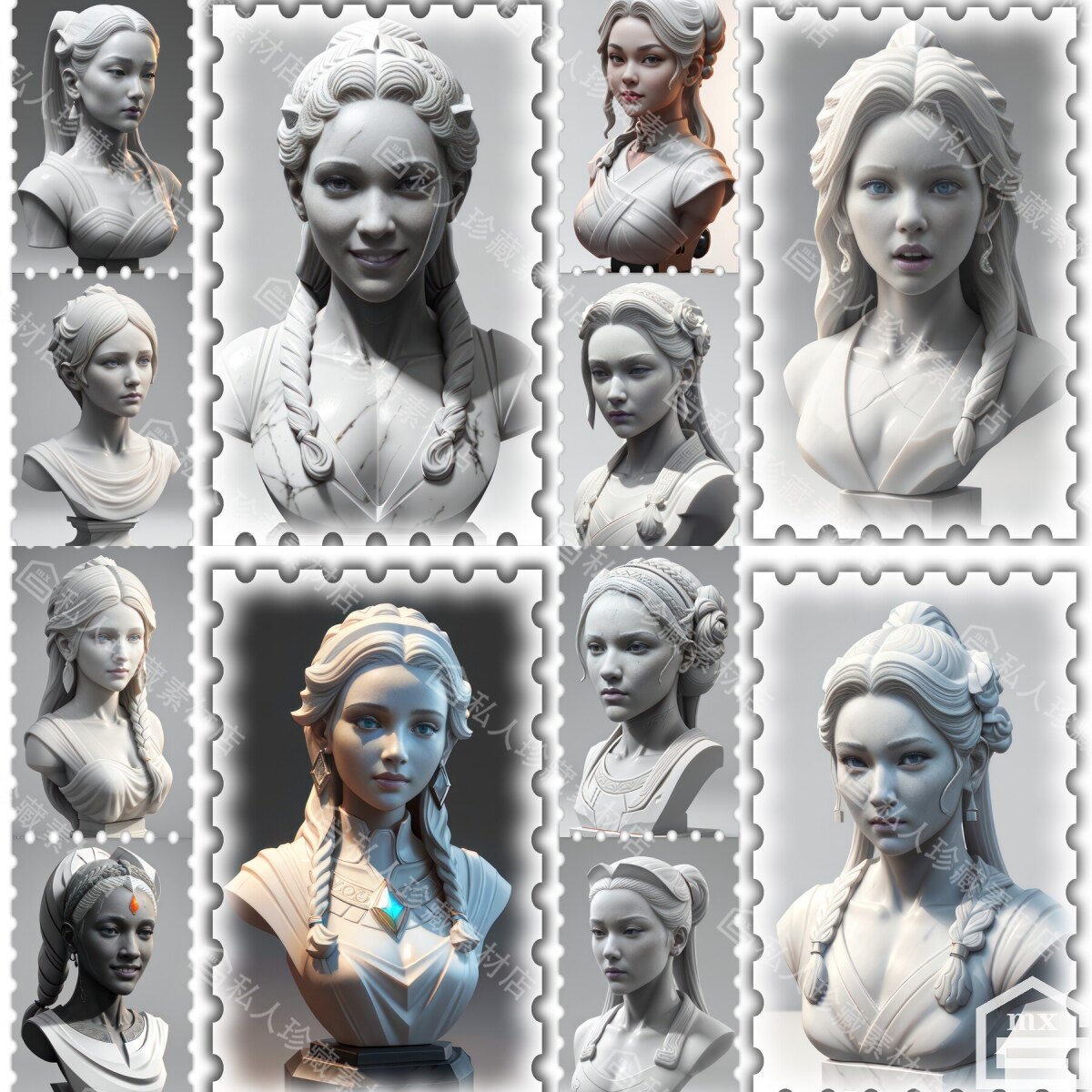 240张ZBrush欧美女性头部雕塑图片脸部发型zb头像雕刻参考图素材