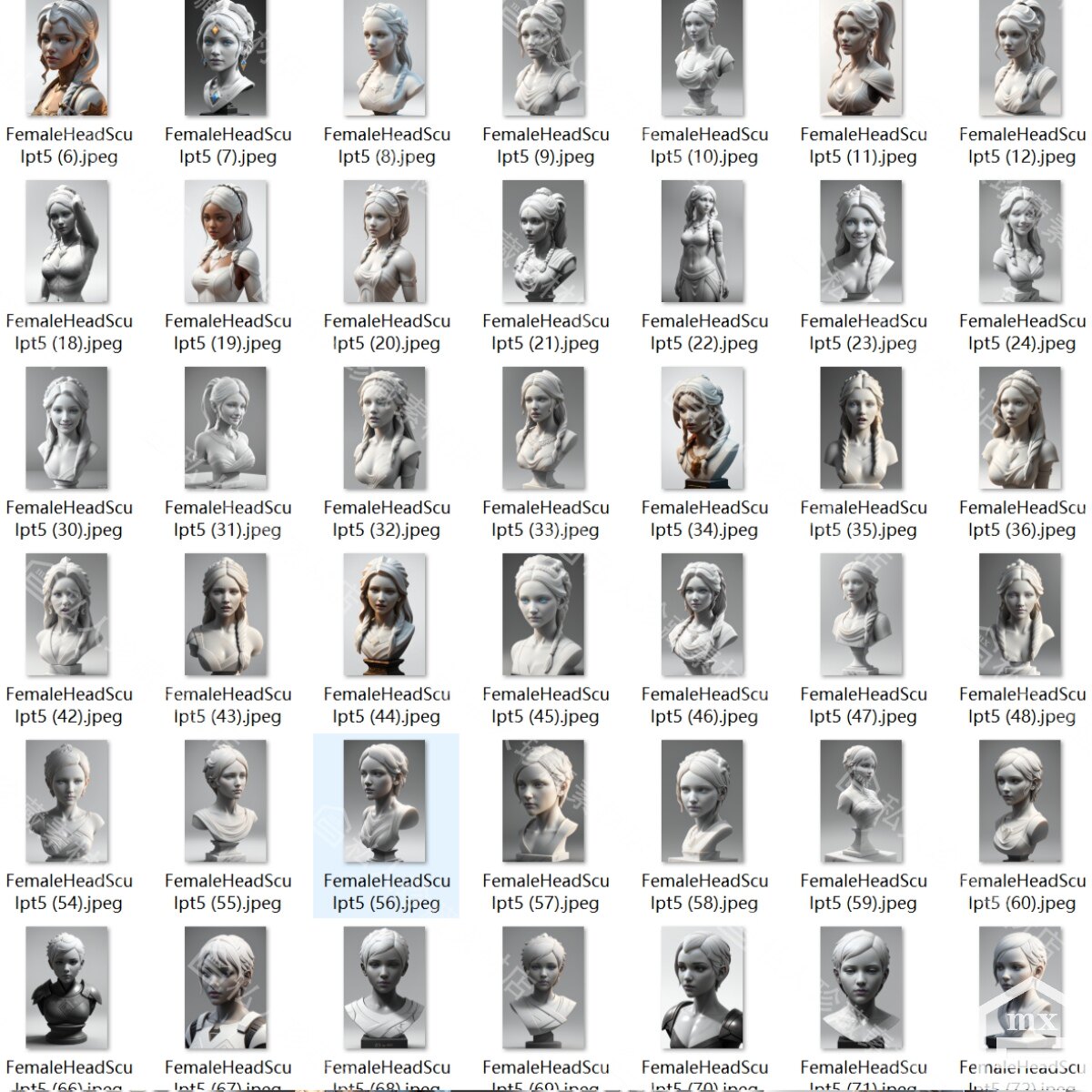240张ZBrush欧美女性头部雕塑图片脸部发型zb头像雕刻参考图素材