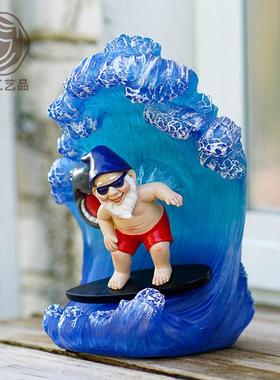 HY72518A艺应商冲浪小矮人摆件供LED太阳能灯花树园装饰礼品脂工