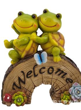 2023乌龟爬树摆桩太阳能灯树脂工艺装蝴QY211123品多肉蝶发光花园