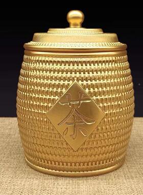 新款黄密茶叶罐大容量储存罐茶罐罐高档储物封罐家居工OTM艺品铜