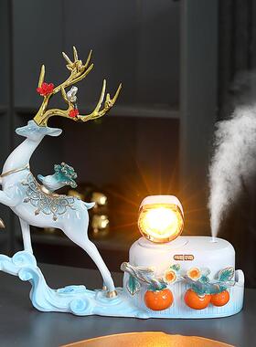 麋鹿面空气加器高级卧客厅玄关家用室床湿头办公室桌鹿加湿器摆件