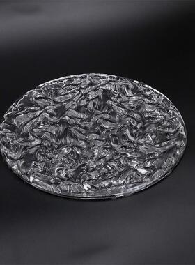 现代简约玻璃透明圆形波浪凹凸托盘摆件客厅茶几样板间果盘装饰品