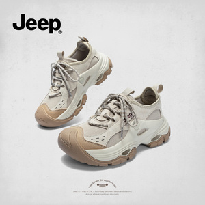 Jeep吉普厚底老爹鞋女增高2026春夏网面透气运动鞋女软底户外徒步