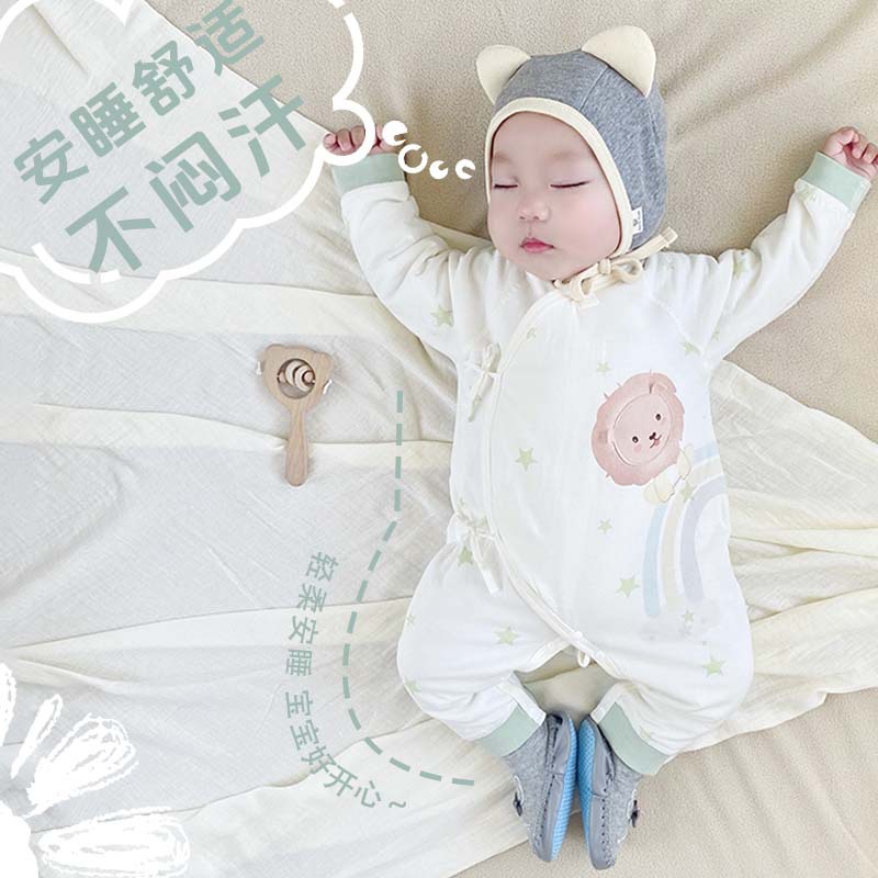 婴儿连体衣40g薄棉秋冬装新生儿棉服保暖女宝宝哈衣外穿纯棉衣服 - 图2