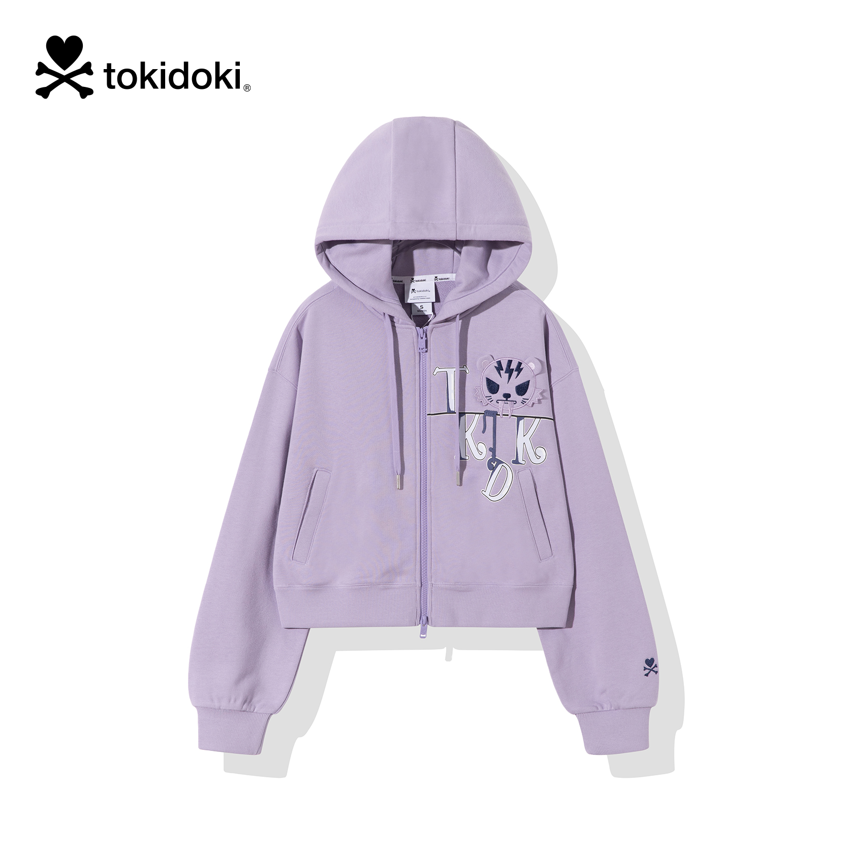 tokidoki短款卫衣外套女2024春秋新款美式复古落肩连帽拉链开衫 - 图2