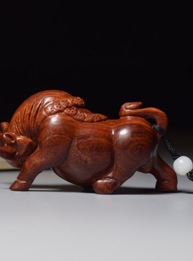 大叶木手工雕刻手把件 斗牛家居摆件文玩木质工艺品木雕/根雕