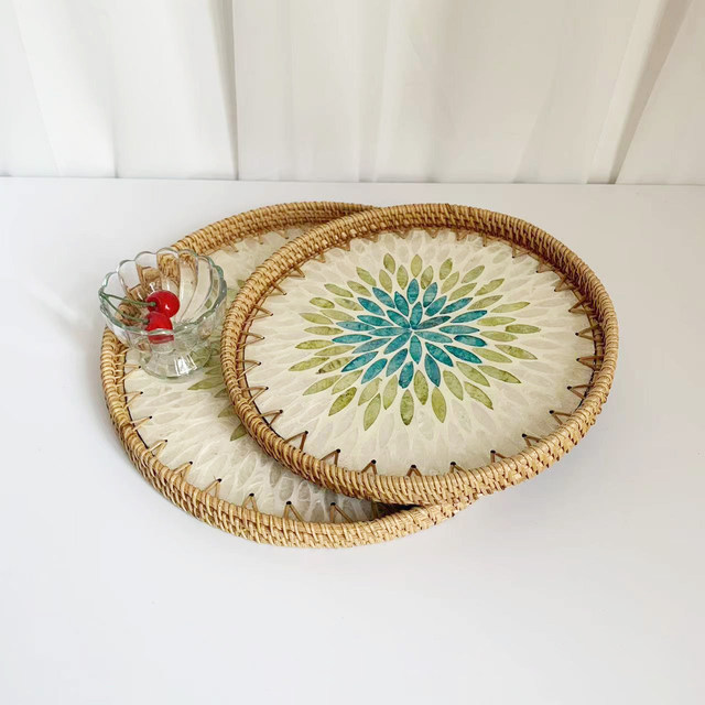 Shell tray cool color round storage tea tray large