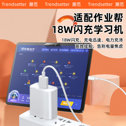 适配作业帮学习机充电器 充电头充电线18W快充P30/T30/p20/T20pro/x28/t28/x58家教机type-c数据线电源线套装 - 图0