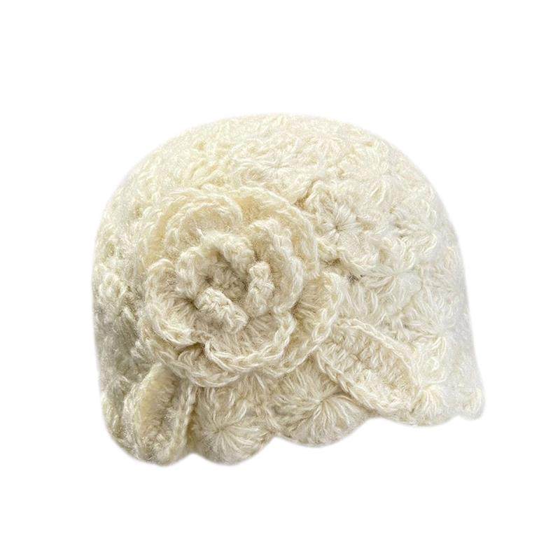 手工钩织立体花朵包头帽子秋冬季新款时尚优雅百搭针织套头帽子女,淘宝优惠券,粉丝福利购,淘宝优惠卷
