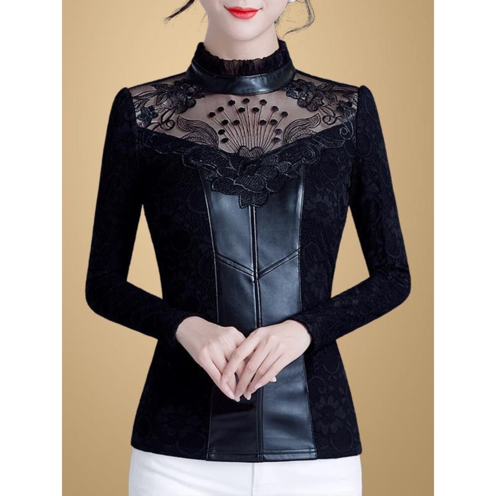 加绒加厚PU皮打底衫女秋冬洋气内搭小衫2025秋冬新款女士保暖上衣,淘宝优惠券,粉丝福利购,淘宝优惠卷