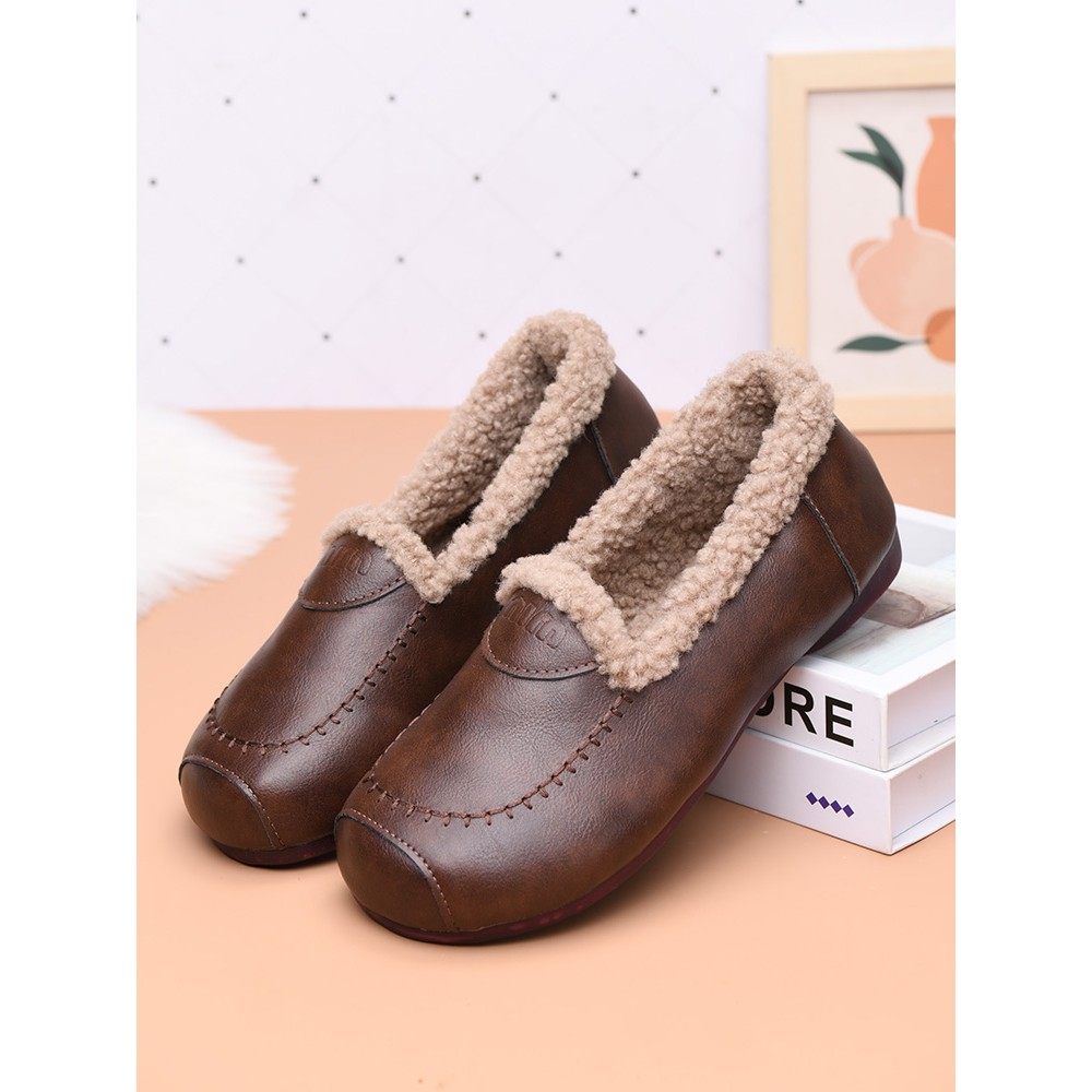 外穿一脚蹬豆豆鞋冬季新款加绒保暖皮面妈妈棉鞋平底休闲毛毛鞋女,淘宝优惠券,粉丝福利购,淘宝优惠卷