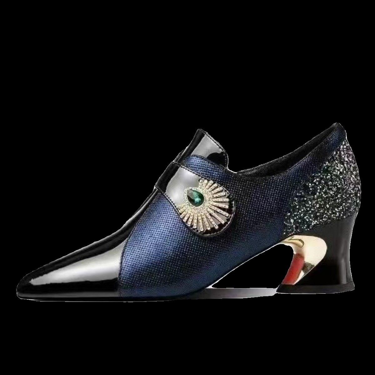 水钻软皮中跟深口单鞋女2025春季新款真皮粗跟拼色尖头女皮鞋大码,淘宝优惠券,粉丝福利购,淘宝优惠卷