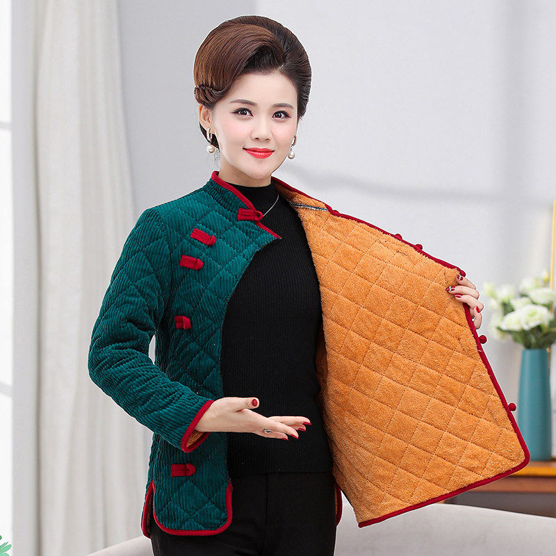 冬季妈妈新款加绒保暖棉衣上衣立领盘扣中国风复古唐装棉袄外套女,淘宝优惠券,粉丝福利购,淘宝优惠卷