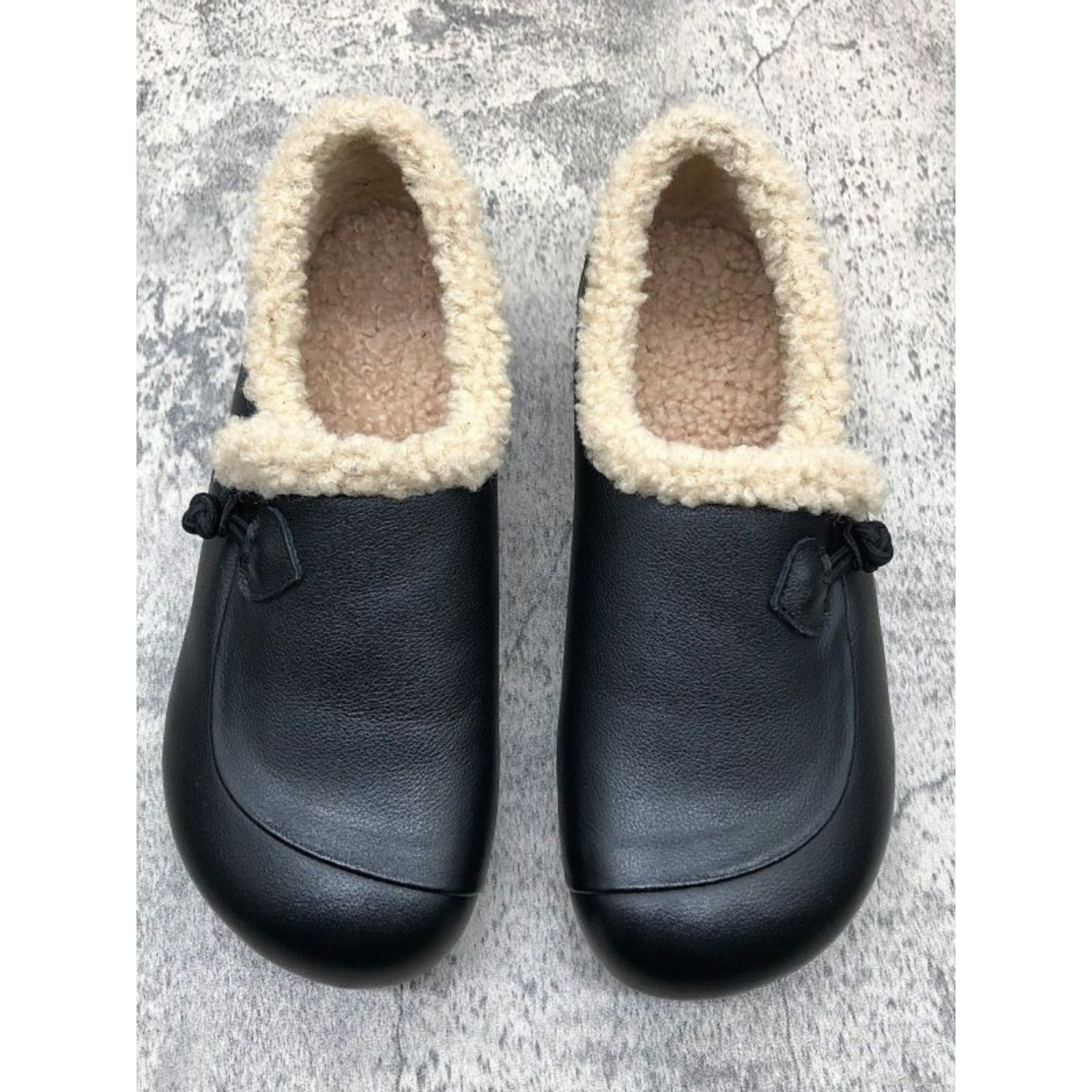 一脚蹬单鞋平底乐福鞋毛毛女棉鞋2025秋冬新款真皮软底舒适妈妈鞋 - 图2