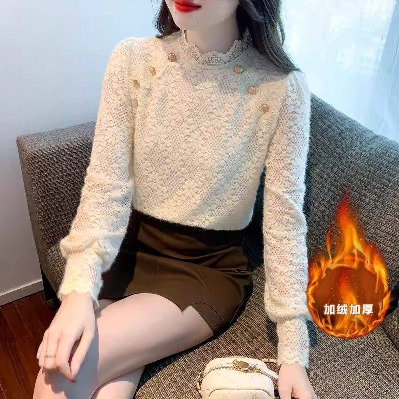 加绒加厚蕾丝衫打底衫上衣秋冬欧货女装2026新款内搭减龄漂亮小衫,淘宝优惠券,粉丝福利购,淘宝优惠卷