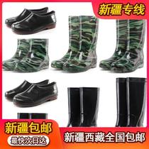 Xinjiang Four Seasons Rain Shoes Mens medium-high cylinder abrasion resistant anti-slip cattle rib bottom waterproof thick bottom short barrel mens water