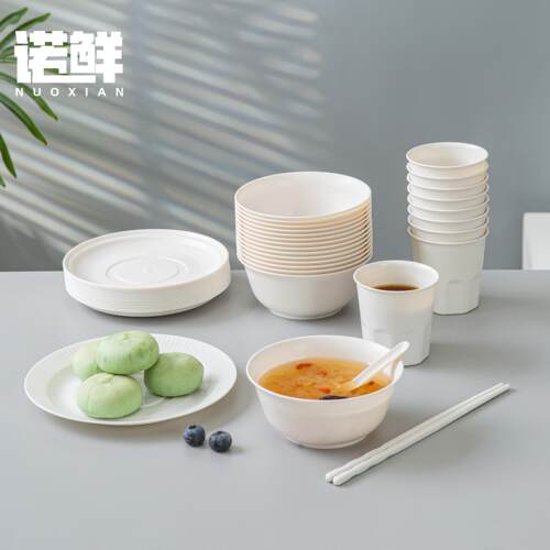 一次性餐具碗筷稻壳碗碟盘子碗盘套装食品级家用加厚户外饭碗露营 - 图2
