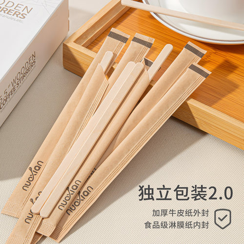 一次性咖啡搅拌棒木质热饮独立包装商用可降解奶茶蜂蜜长柄搅拌勺 - 图0