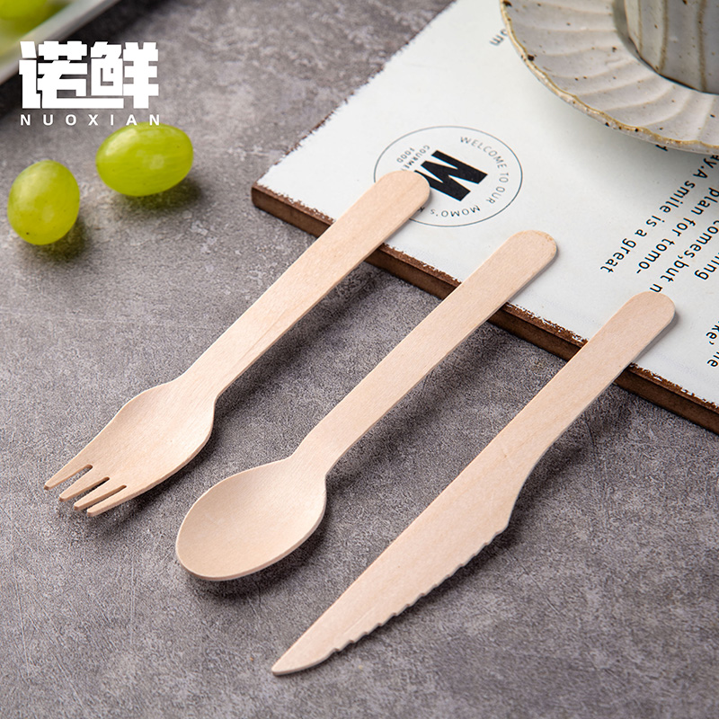 一次性木质刀叉勺冰淇淋勺子叉子甜品木勺日式勺环保餐具单独包装 - 图0