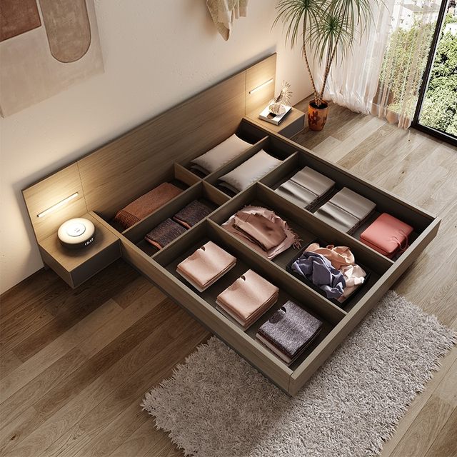 Japanese-style tatami bed Nordic high box storage bed Modern simple small apartment double bed Master bedroom storage large bed