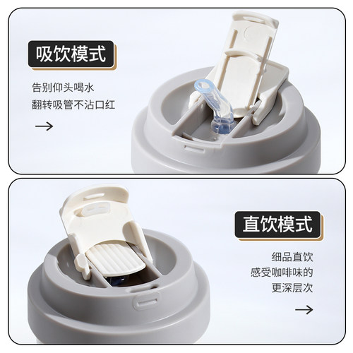 双饮咖啡杯直饮杯ins吸管杯带盖便携304不锈钢内胆隔热防漏随手杯 - 图2