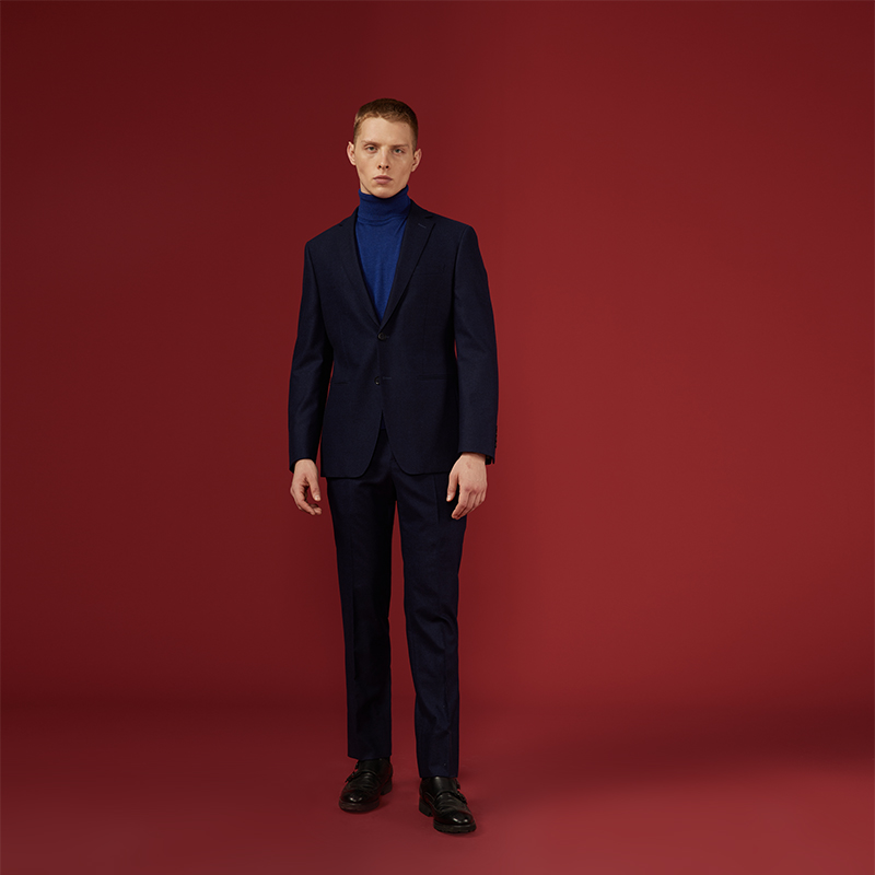 【商场同款】Lavico/朗维高宝蓝色提花商务枪驳领正装西服男 - 图1