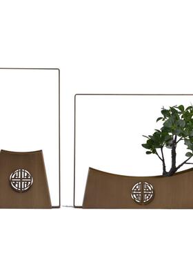 新中式古典提盒金属花器摆件家居样板房客厅玄关禅意插花软装饰品