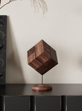 中古风实木方块积木小众雕塑经典复刻精致几何体桌面装饰品
