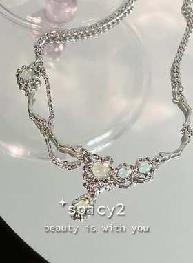 金属液态梦幻猫眼链条项链小众潮