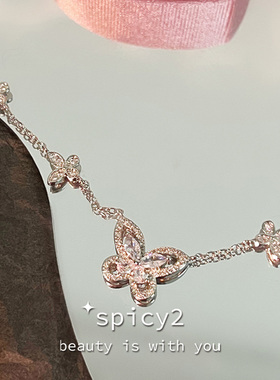 高级感仙气飞舞蝴蝶项链闪钻轻奢