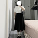 ຊຸດເຄື່ອງນຸ່ງ ootd ທີ່ສົມບູນແບບສໍາລັບແມ່ຍິງໃນພາກຮຽນ spring ແລະ summer ບວກກັບຂະຫນາດມືອາຊີບຢ່າງເປັນທາງການໃສ່ bow tie ribbon ເສື້ອ skirt ສີດໍາ