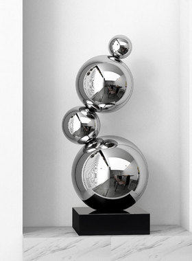 现代简约几何不锈钢圆球摆件样板
