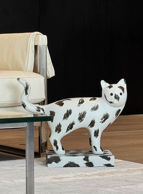 现代创意简约灰蓝斑点猫摆件酒店