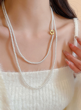 简约珍珠串珠项链女款叠戴毛衣链