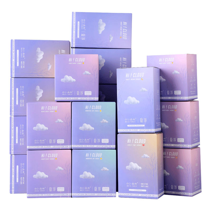 白色森林云感茶多酚悬浮卫生巾日夜用组合装超薄透气姨妈巾女整箱