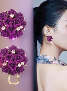 2025耳环999网红玫瑰花纯银女