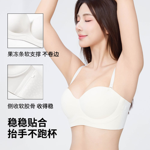 【圆圆胸】PINK小胸内衣女聚拢显大无钢圈美背抹胸圆无肩带文胸罩 - 图2