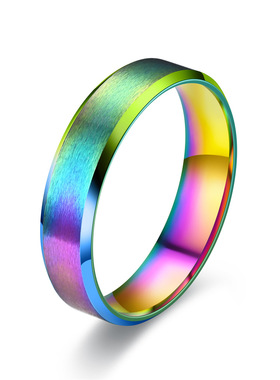 6mm哑光不锈钢欧美简约复古学生个性刻字单身食指男生黑色指环