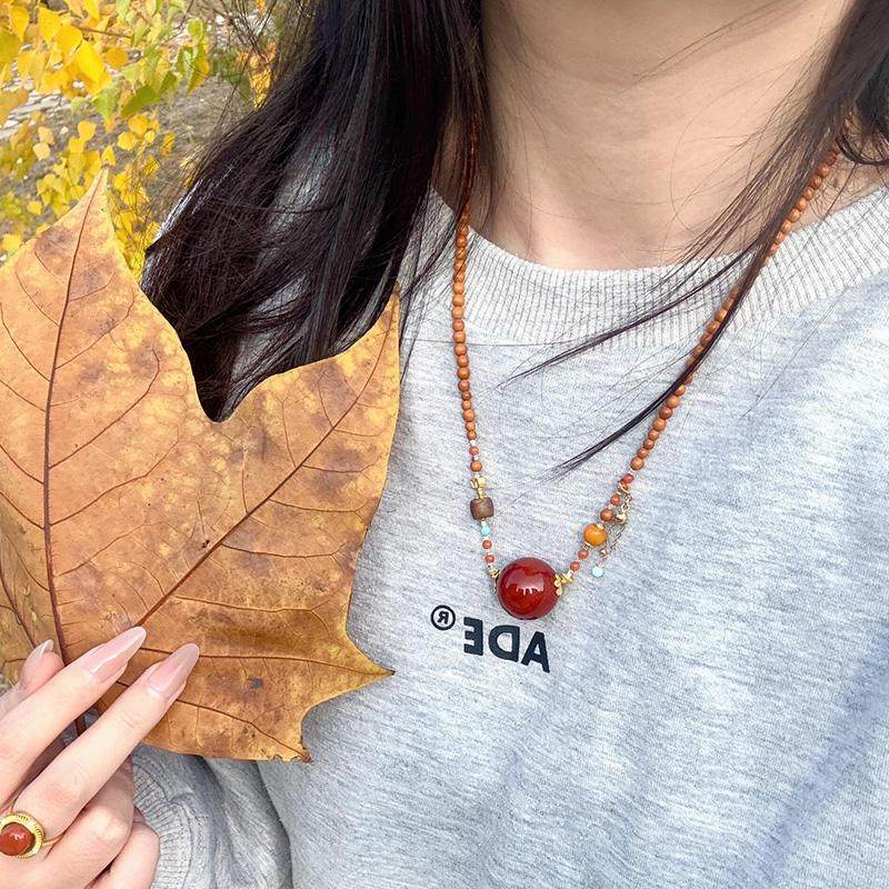 天然川料南红玛瑙大颗粒转运珠项链橄榄核小米珠沉香蜜蜡毛衣链女,淘宝优惠券,粉丝福利购,淘宝优惠卷