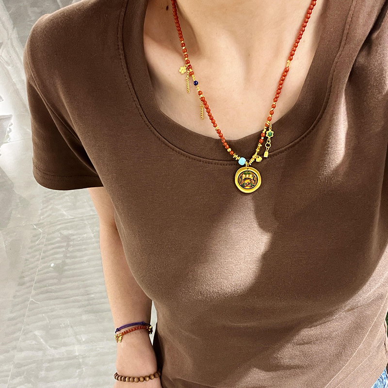 天然南红玛瑙项链扎基拉姆财神吊坠原创毛衣链锁骨链新中式财运女 - 图3